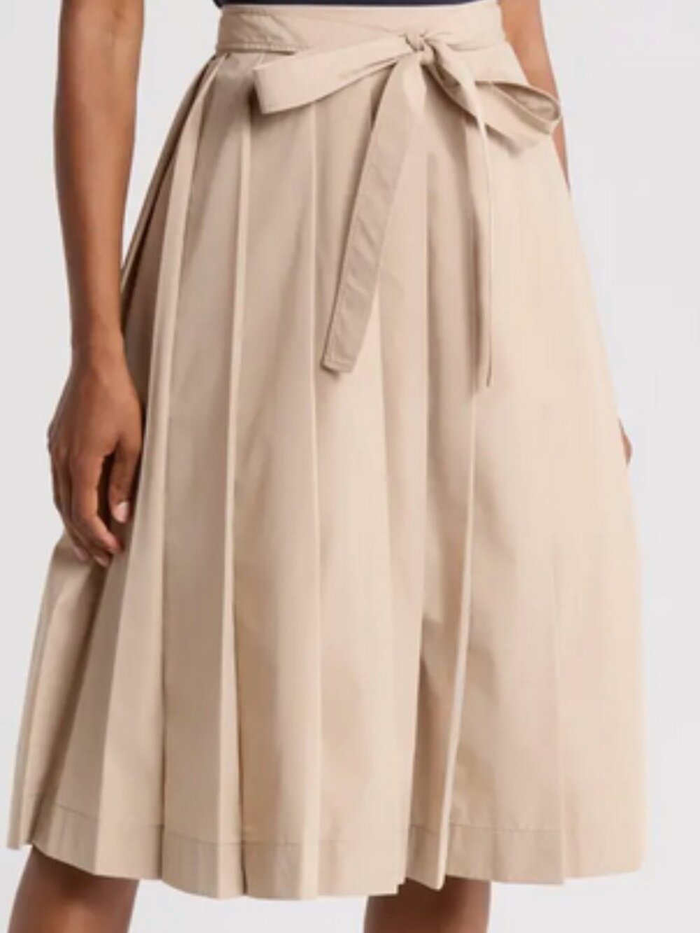3.1 Phillip Lim Khaki Poplin Knife Pleat Belted Midi Skirt A-Line Preppy 0 NWOT